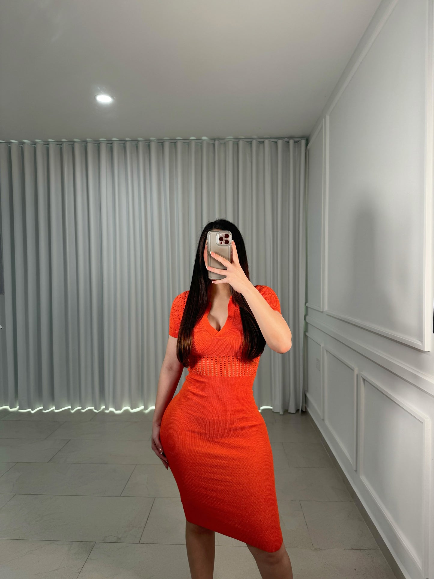 Orange Pointelle Dress