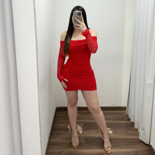 Lace Red Off Dress