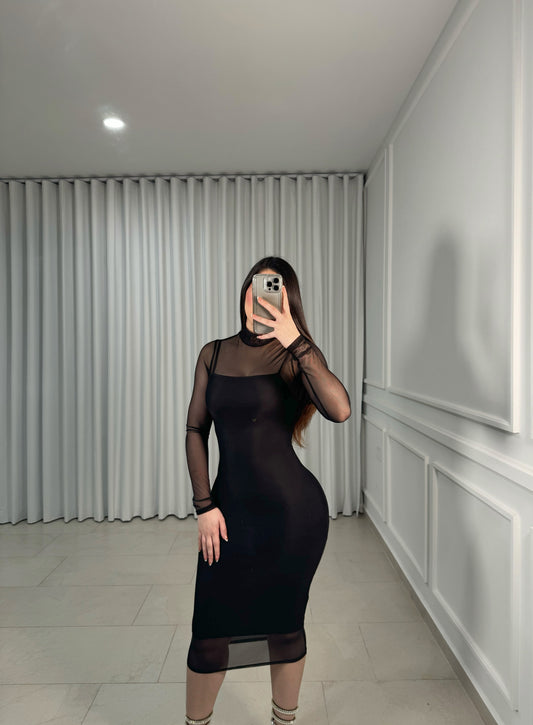 Black Midi Mesh Dress