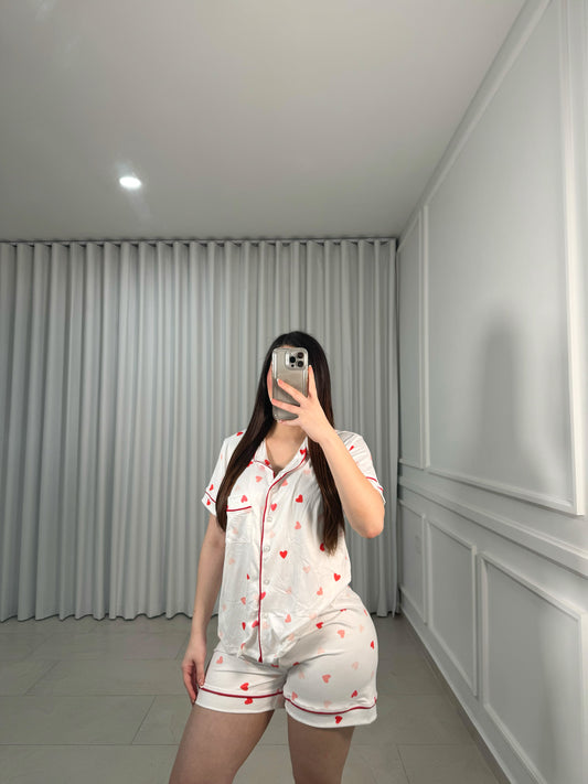 White Short Hearts Pajamas