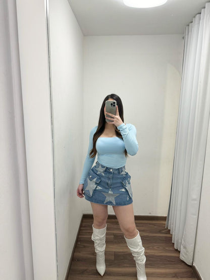 Star Denim Mini Skirt