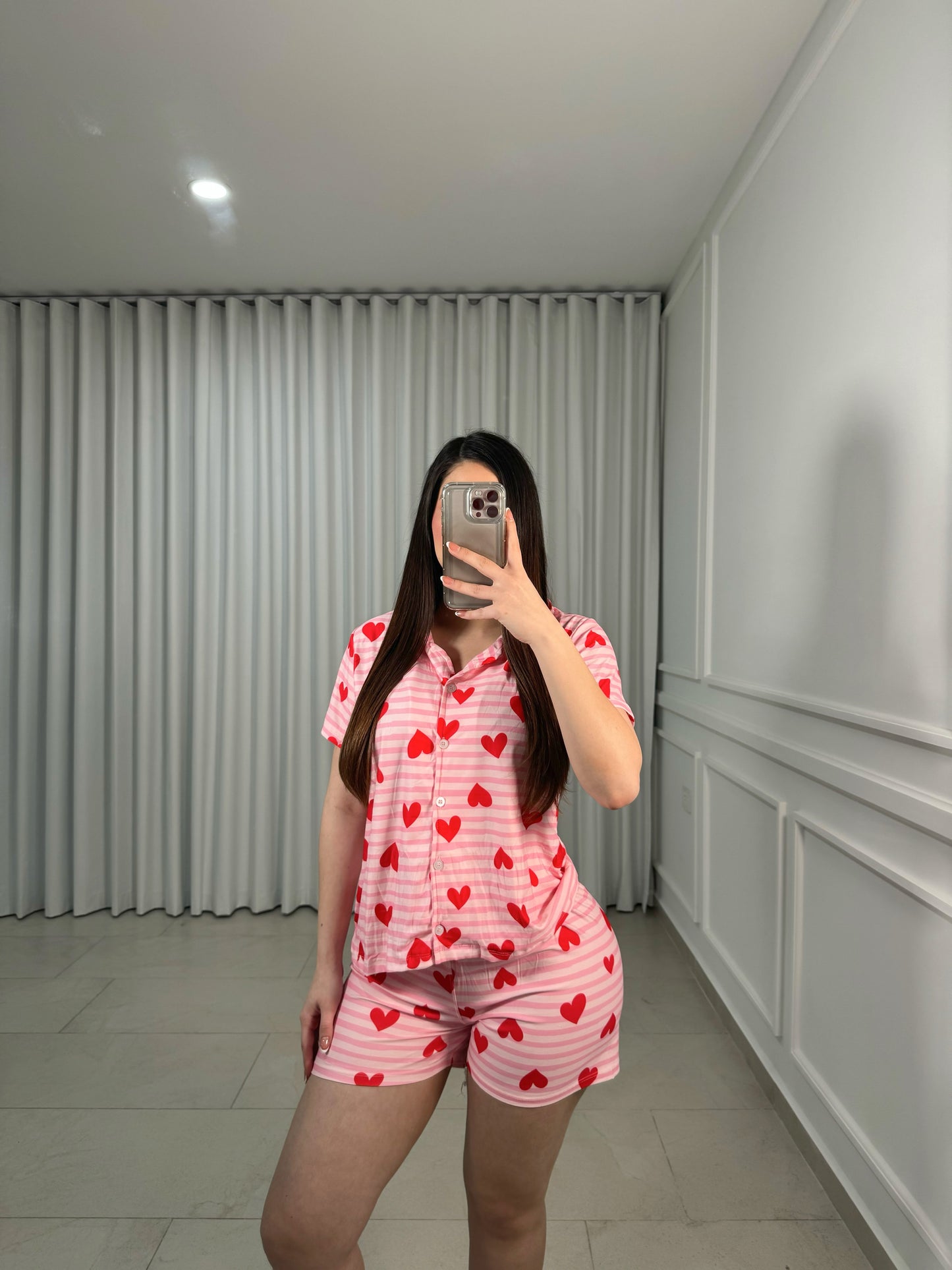 Striped Hearts Short Pajamas